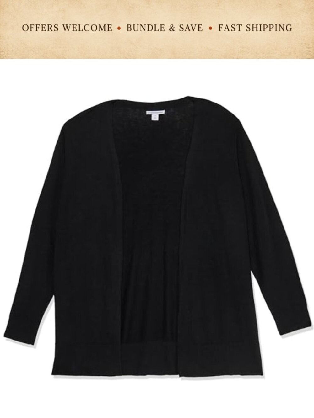 Lightweight Open Front Cardigan Sweater V-Neck Ribbed Cuffs Long Sleeve Layering